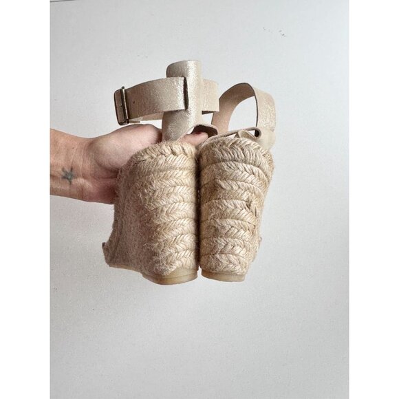 J CREW Corsica Gold Leather Platform Espadrille Wedge Sandals, Size 7 - Picture 11 of 16